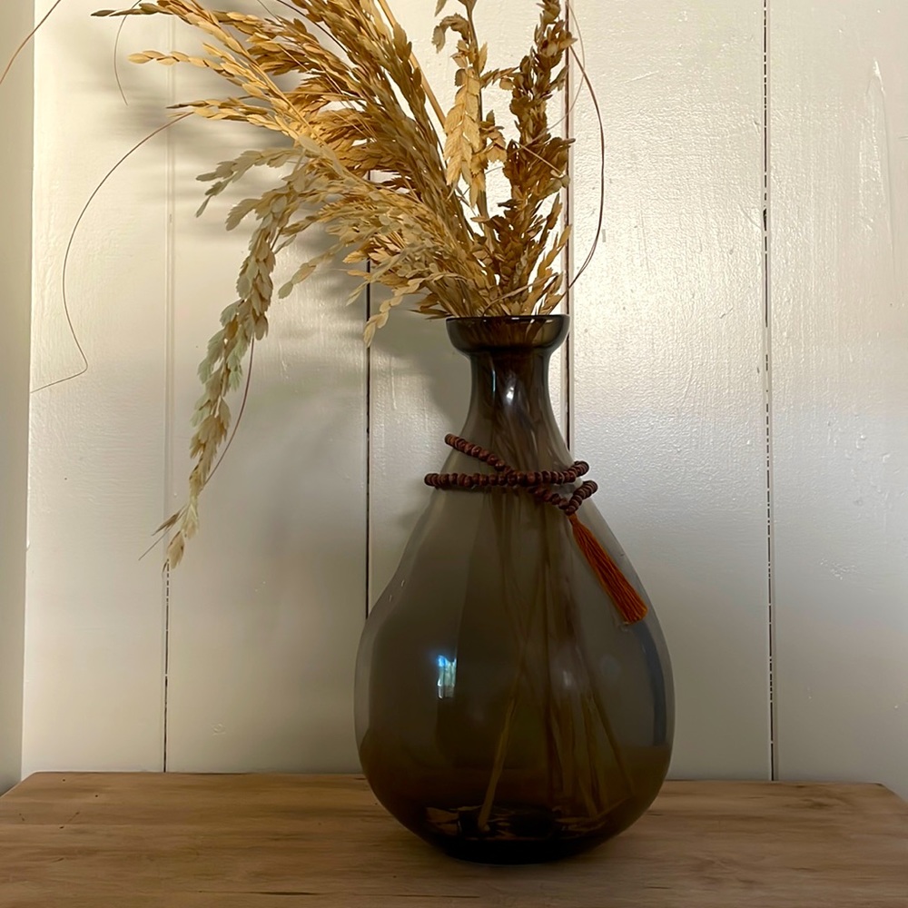 Ikea Glass Asymmetrical Brown/Amber Vase Home Decor